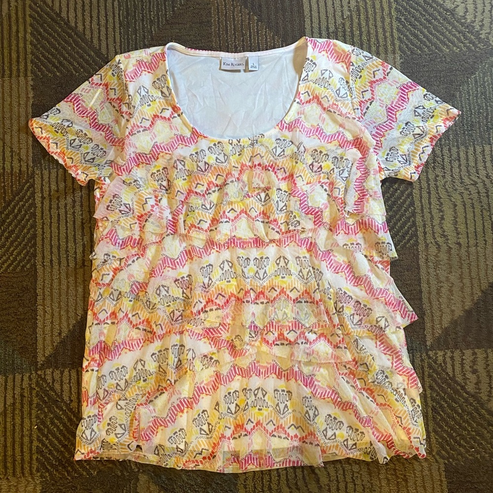 Kim Rogers Top Large Mesh Short Sleeve Layered Womens